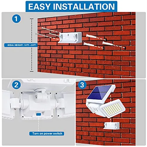 AmeriTop Solar Lights Outdoor -2 Pack, 800LM 128 LED 6500K Motion Sensor Lights Cordless ; 3 Adjustable Heads, 270° Wide Angle Illumination, IP65 Waterproof, Security LED Flood Light (Daylight)
