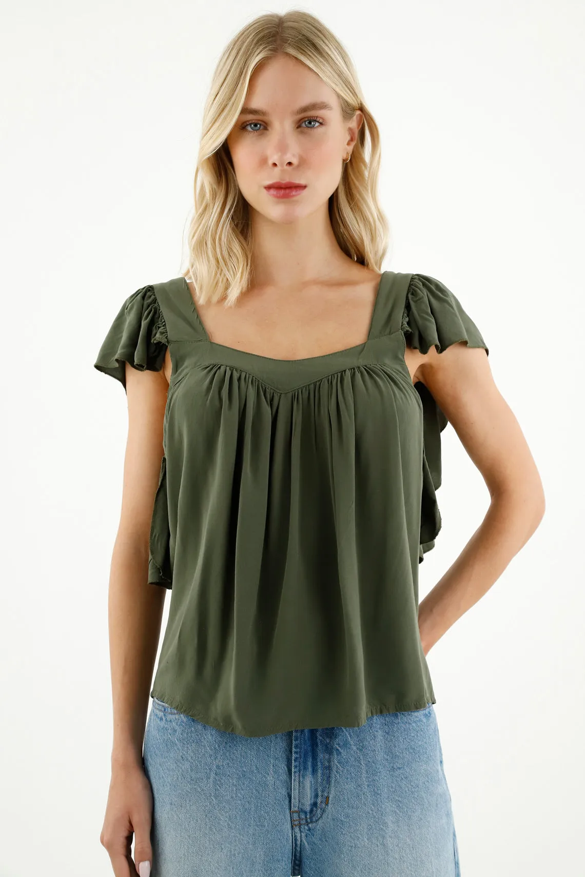 Camisa verde de tiras con bolero para mujer