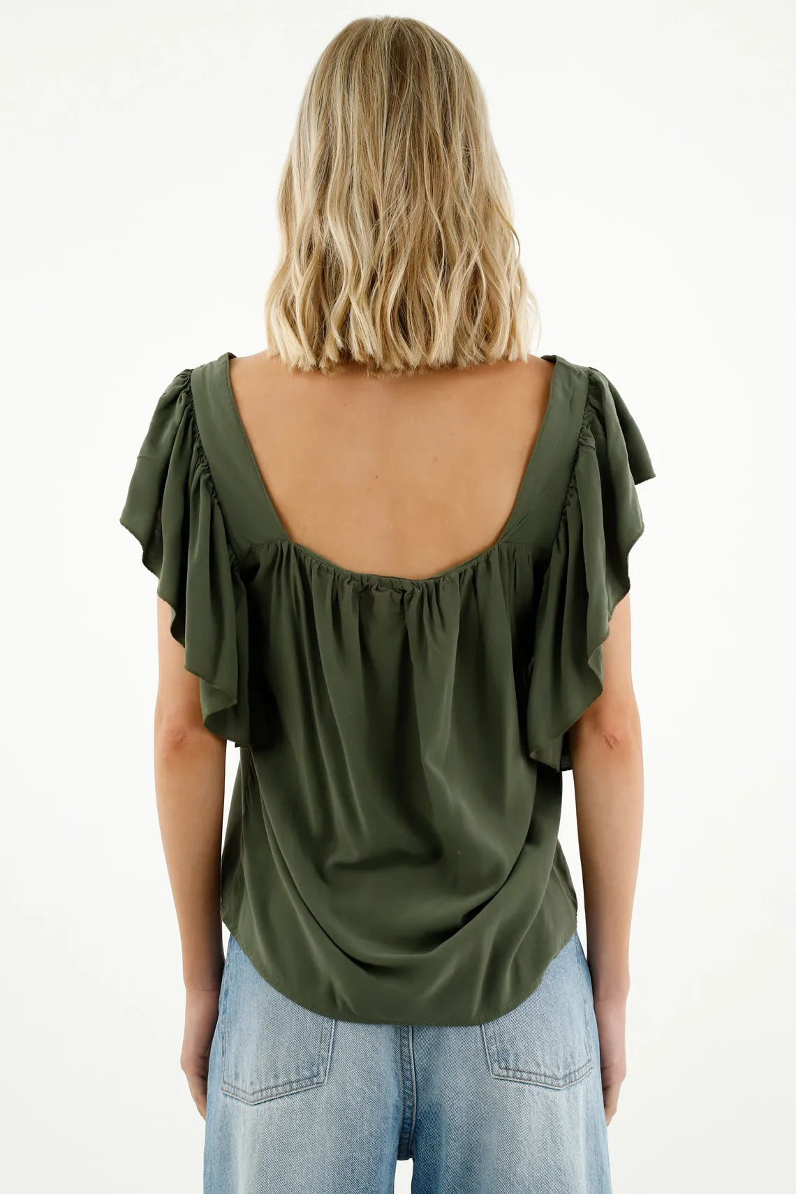 Camisa verde de tiras con bolero para mujer