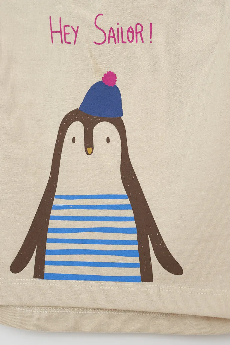 Camiseta de algodón estampado pingüino con gorro