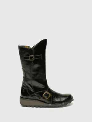 Coal Black Buckle Boots