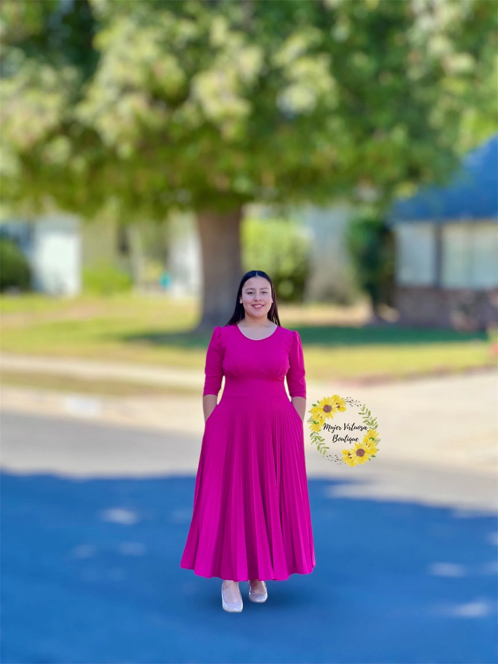 Cristel Fucsia Pleated Dress