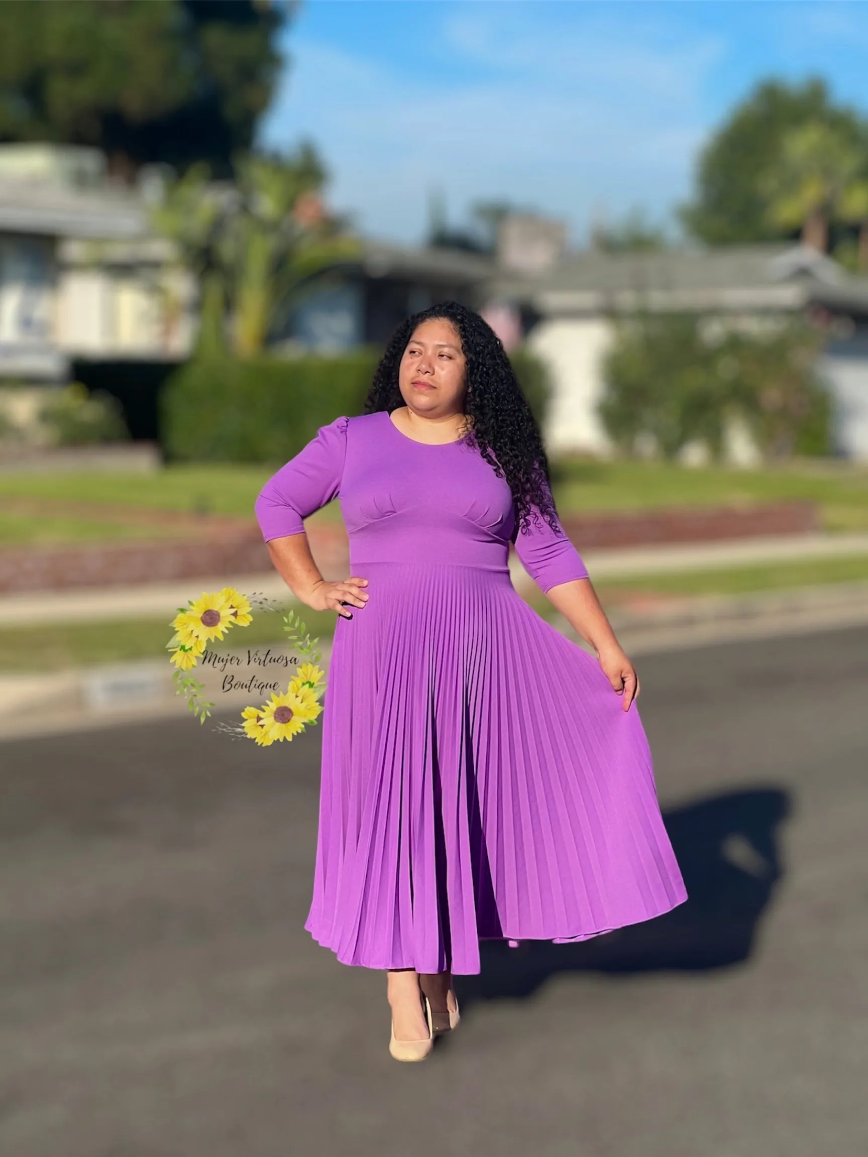 Cristel Purple Pleated Dress