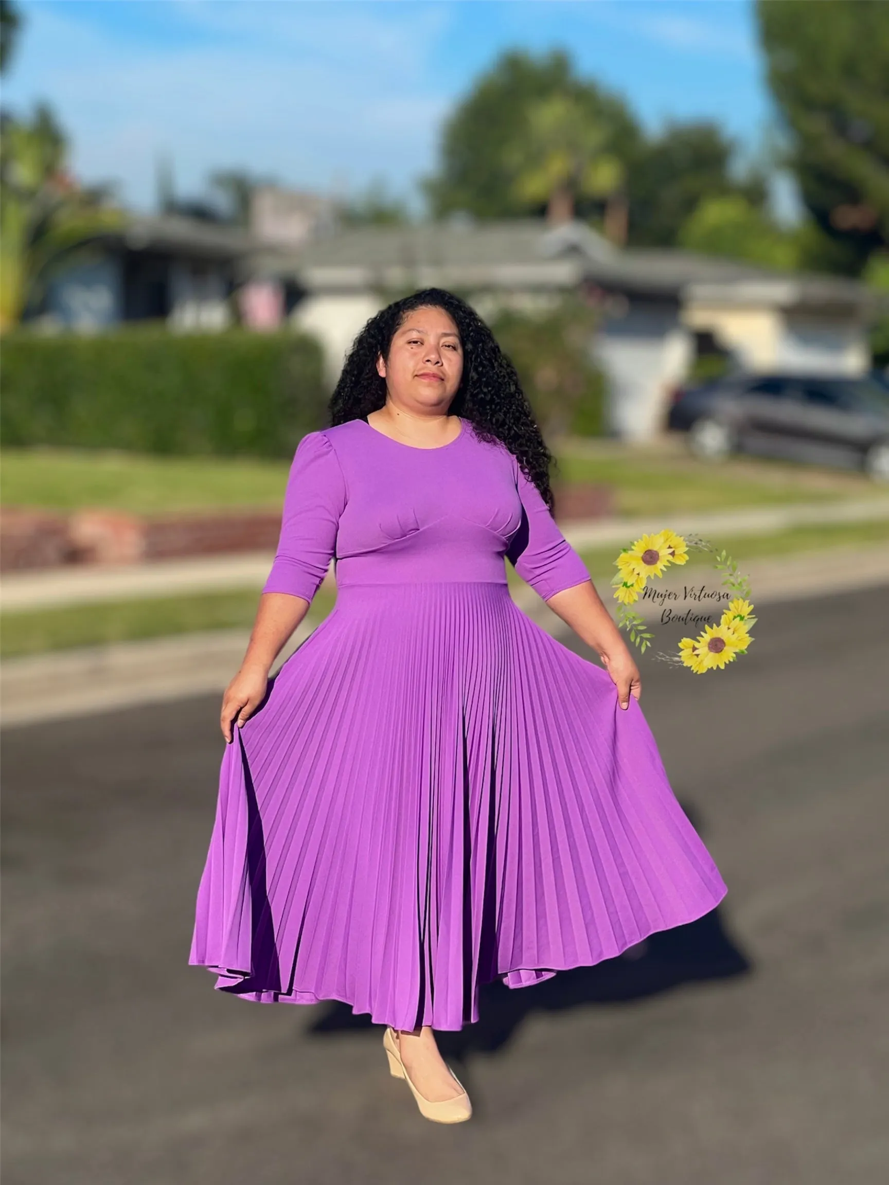 Cristel Purple Pleated Dress