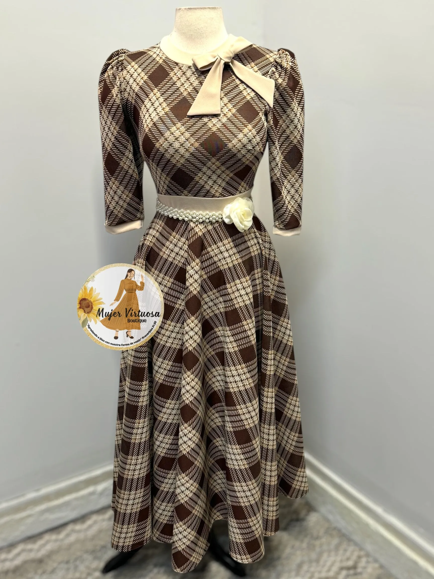 Juliette Beige & Brown Plaid Dress