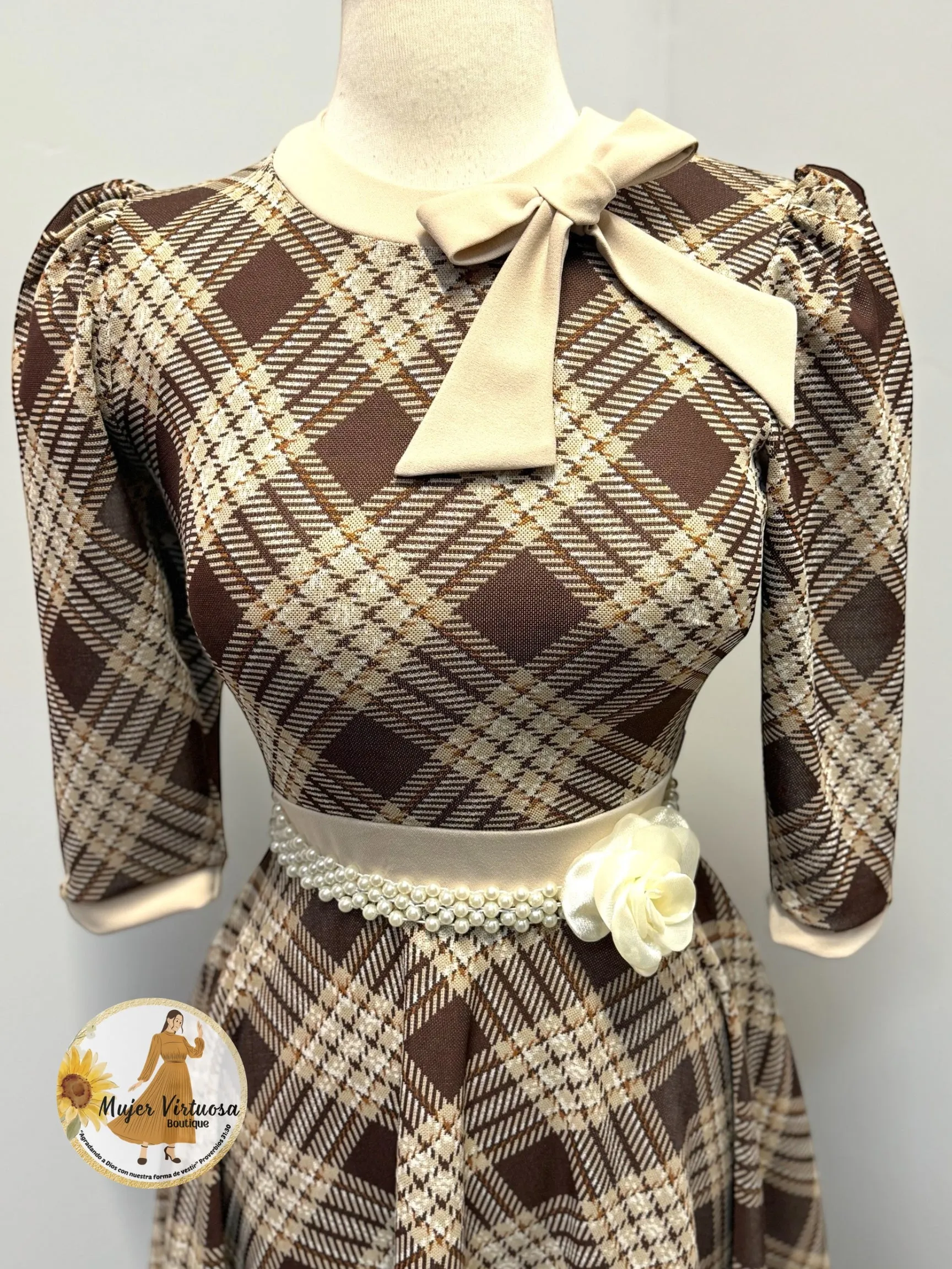 Juliette Beige & Brown Plaid Dress