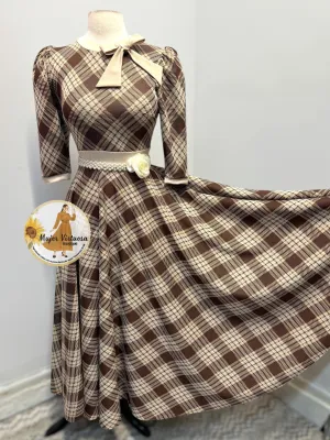 Juliette Beige & Brown Plaid Dress