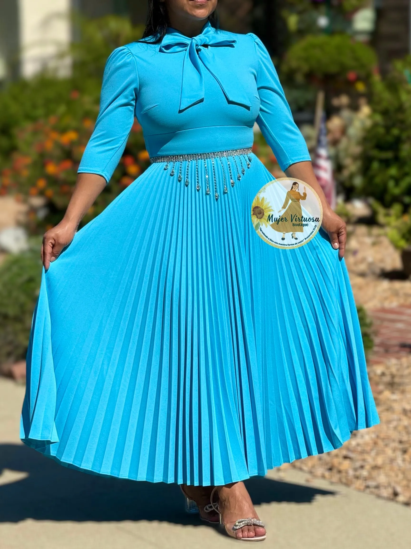 Melanie Aqua Pleated Dress