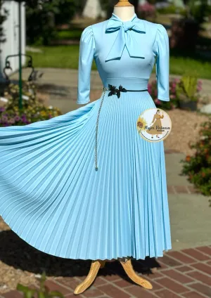 Melanie Sky Blue Pleated Dress