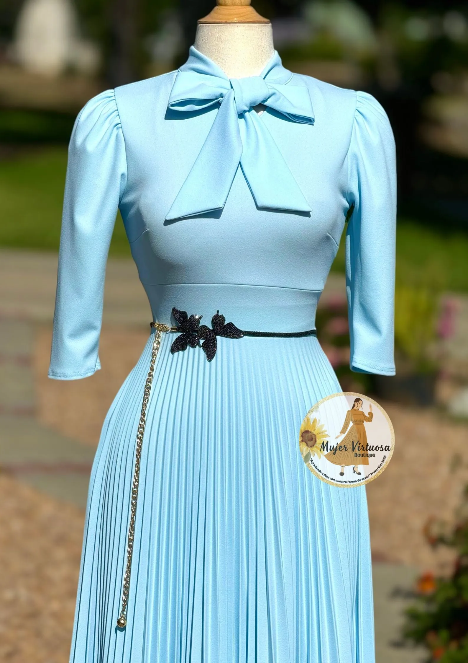 Melanie Sky Blue Pleated Dress