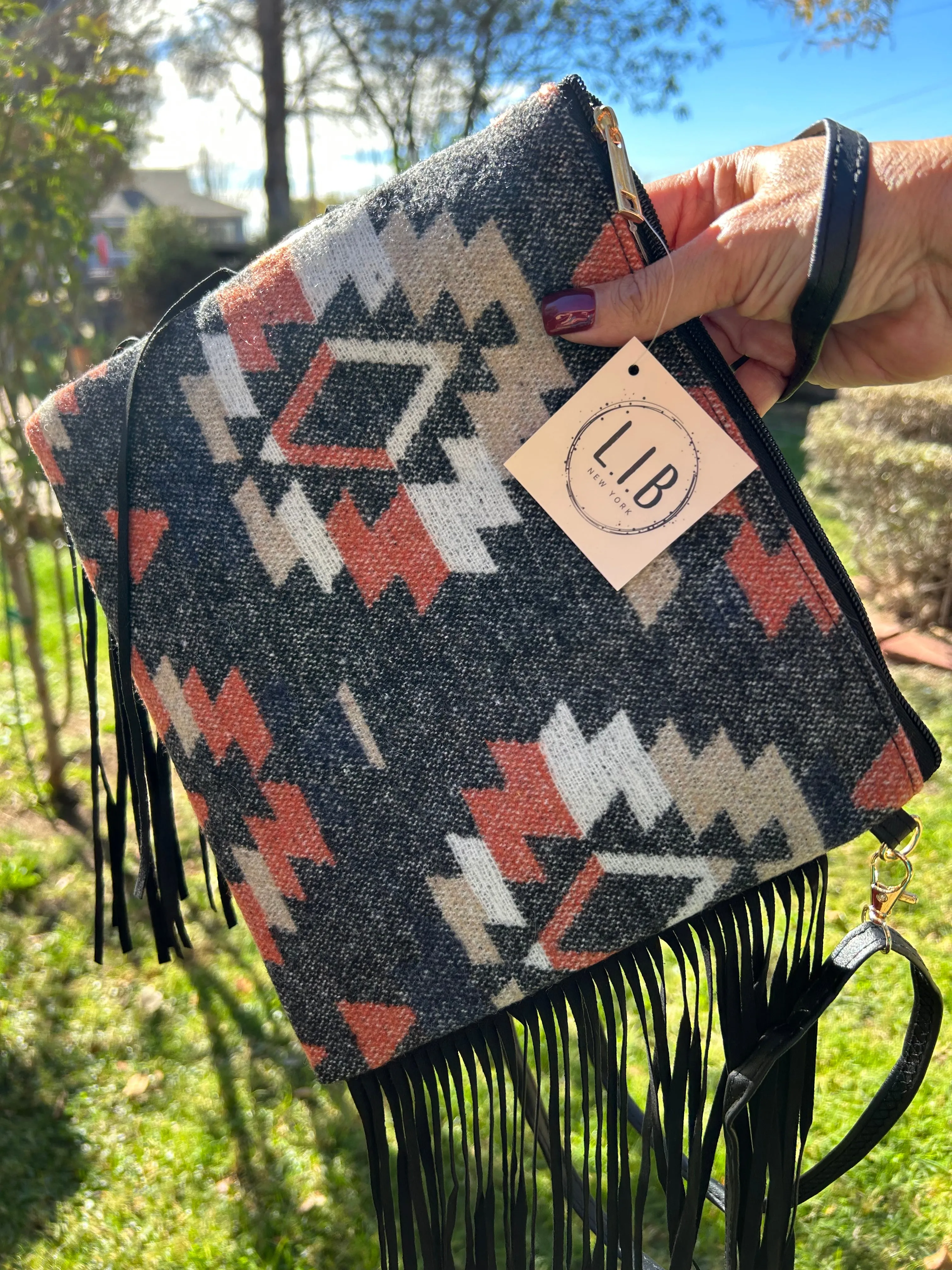 Native American Print Flannel Crossbody Bag