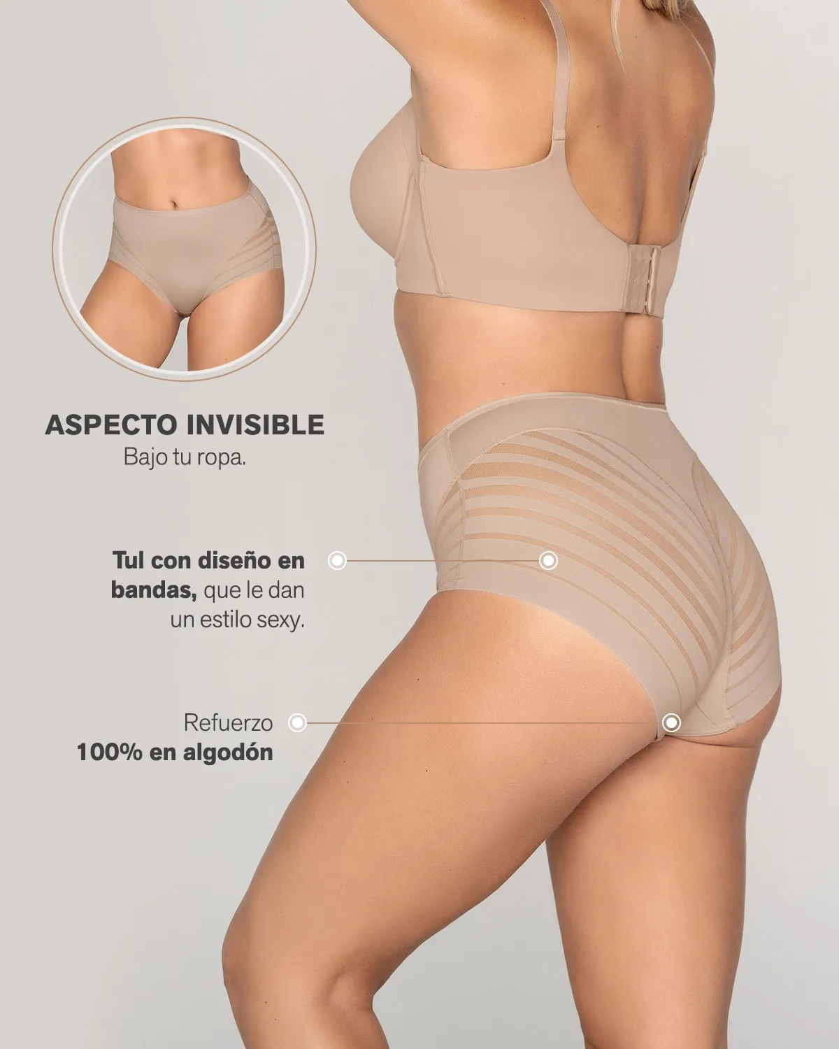 Panty faja clásico con control moderado de abdomen y bandas en tul