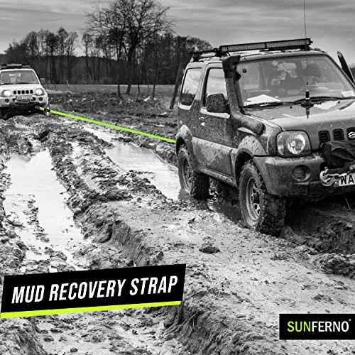 Sunferno Recovery Tow Strap 35000lb - Recover Your Vehicle Stuck in Mud/Snow - Heavy Duty 3" x 20' Winch Snatch Strap - Protective Loops, Water-Resistant - Off Road Truck Accessory - Bonus Storage Bag