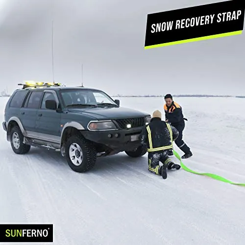 Sunferno Recovery Tow Strap 35000lb - Recover Your Vehicle Stuck in Mud/Snow - Heavy Duty 3" x 20' Winch Snatch Strap - Protective Loops, Water-Resistant - Off Road Truck Accessory - Bonus Storage Bag