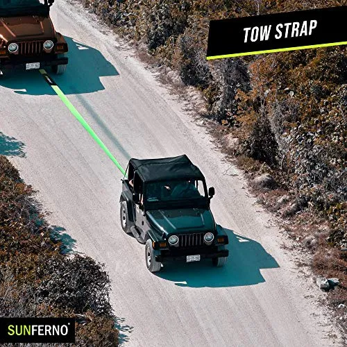 Sunferno Recovery Tow Strap 35000lb - Recover Your Vehicle Stuck in Mud/Snow - Heavy Duty 3" x 20' Winch Snatch Strap - Protective Loops, Water-Resistant - Off Road Truck Accessory - Bonus Storage Bag