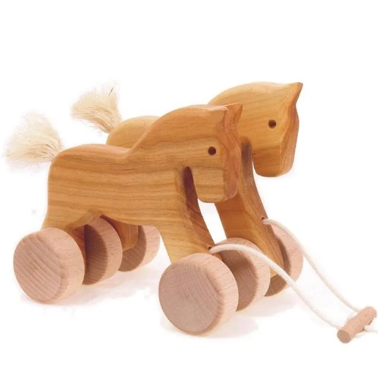 Wooden Galloping Double Horse Pull Toy